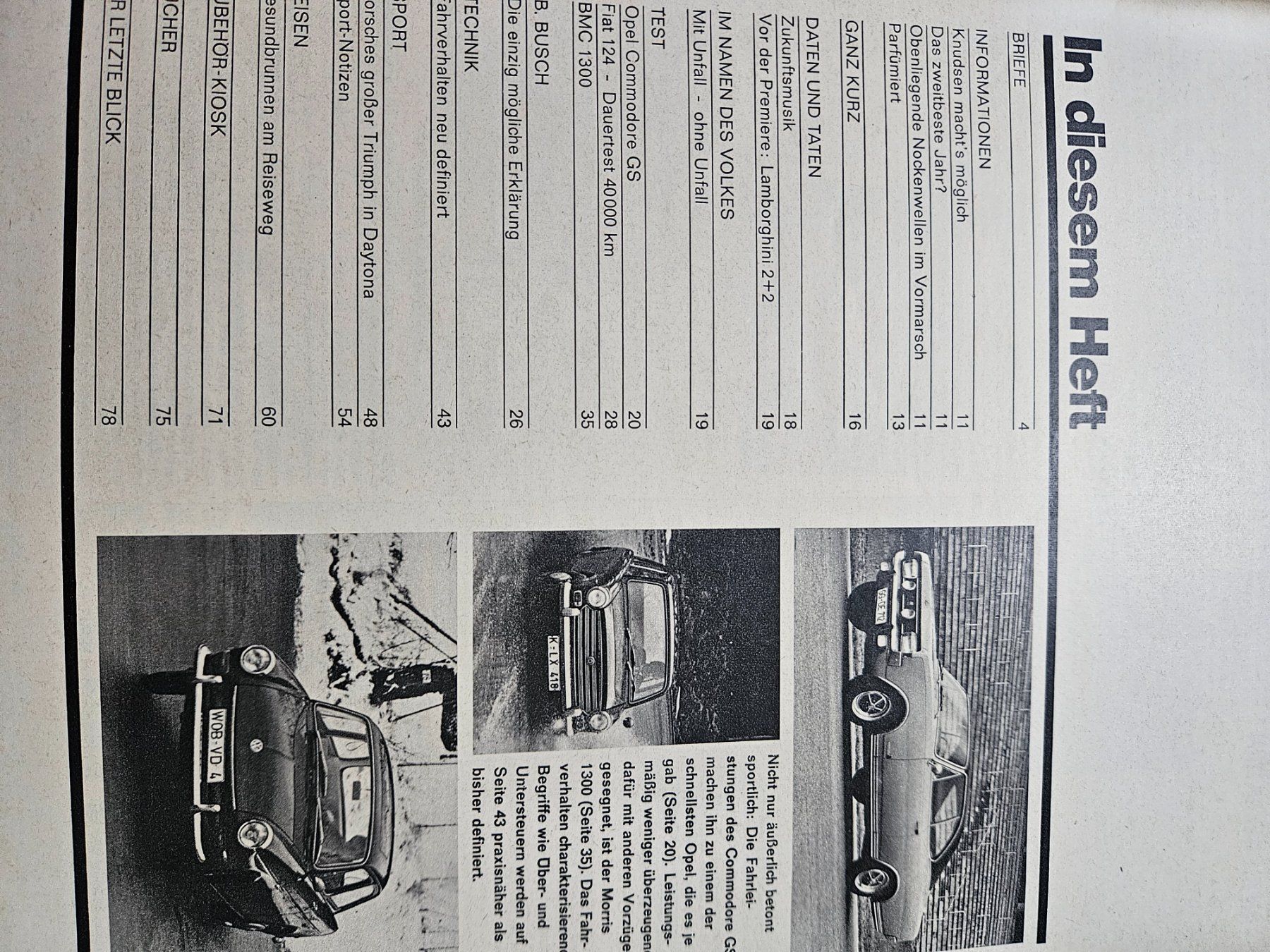 AMS /68 Opel Commodore GS Fiat 124 BMC Austin Morris 1300 xx (Gebraucht ...