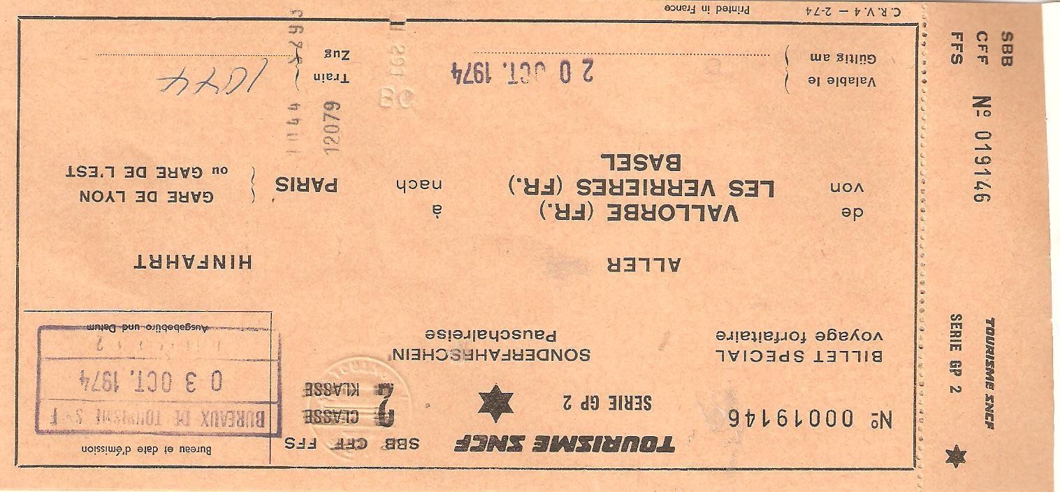 Biglietti: Billett Basel - Paris, 1974 – Nuovo (secondo la descrizione) da Richterswil venduto da solalex 1
