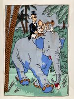 Tintin vintage Tee-Towel avec éléphants et bidon rouge, 1993