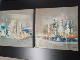 2 Originalgemälde auf Leinwand 20x20 cm, Unikat!!!