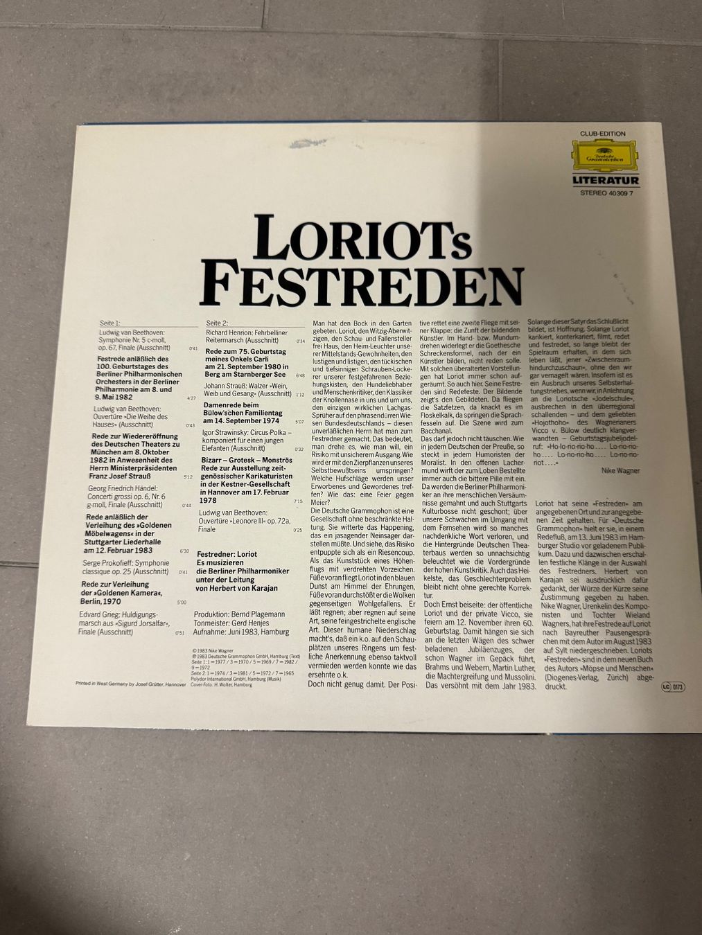 Dischi in vinile: Schallplatte / Loriot‘s Festreden – Usato da Freidorf TG venduto da sarotiko 1