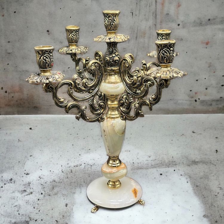 Ancien chandelier en bronze doré et onyx à 5 branches Kaufen auf Ricardo