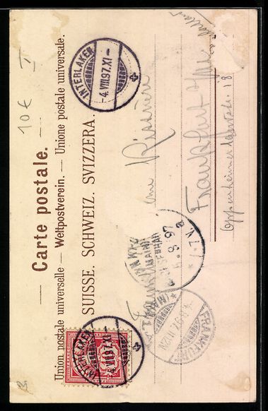 Cartoline postali: Litho Interlaken, Kursaal und Ruine Unsp – Usato da Berlin venduto da bartko-reher 1