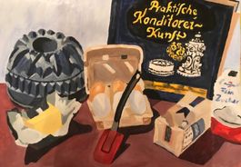 Kuchenbäckerei: „in der Backstube“ Acryl gerahmt 85x70cm