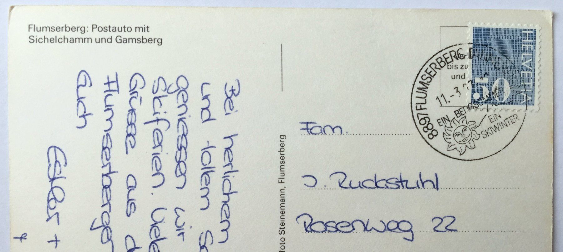 Cartoline postali: FLUMS FLUMSERBERG Postauto mit Sichelchamm und Grabsberg – Usato da Jona venduto da philajona 1