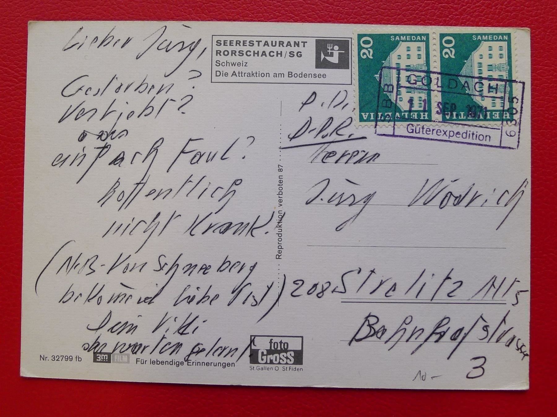 Tutti i francobolli: 1971: Bahnpost von GOLDACH SG - Strelitz +Seerestaurant ! – Usato da Sursee venduto da Luzernerraute