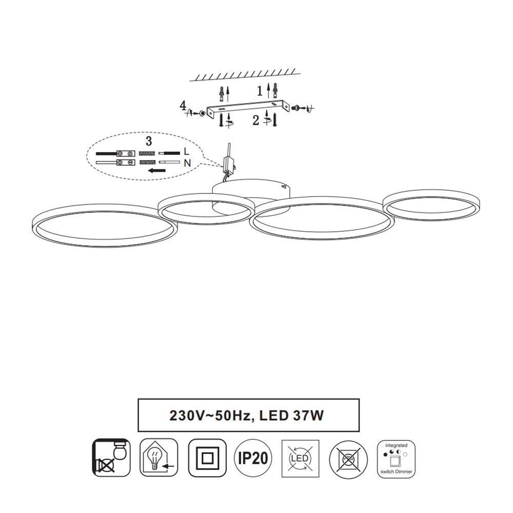 Lampadari & plafoniere: LED Deckenleuchte, Schwarz, 4 Ringe – Nuovo (secondo la descrizione) da Kreuzlingen venduto da Smart-Light 7