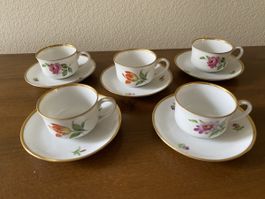 5 handbemalte Kaffeetässchen inkl. Vase