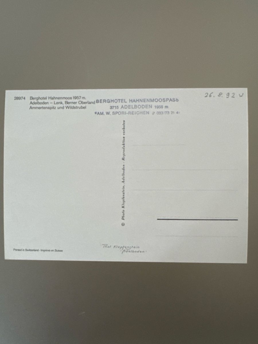 Cartoline postali: Hahnenmoospass Berghotel Adelboden Ansichtskarte  – Usato da Zürich venduto da Smarties13 1