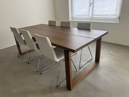 Dining Table oak, 220x100 cm and 6 beige chairs (extra cost)
