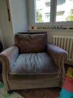 Fauteuil vintage années 60 velours taupe grand format