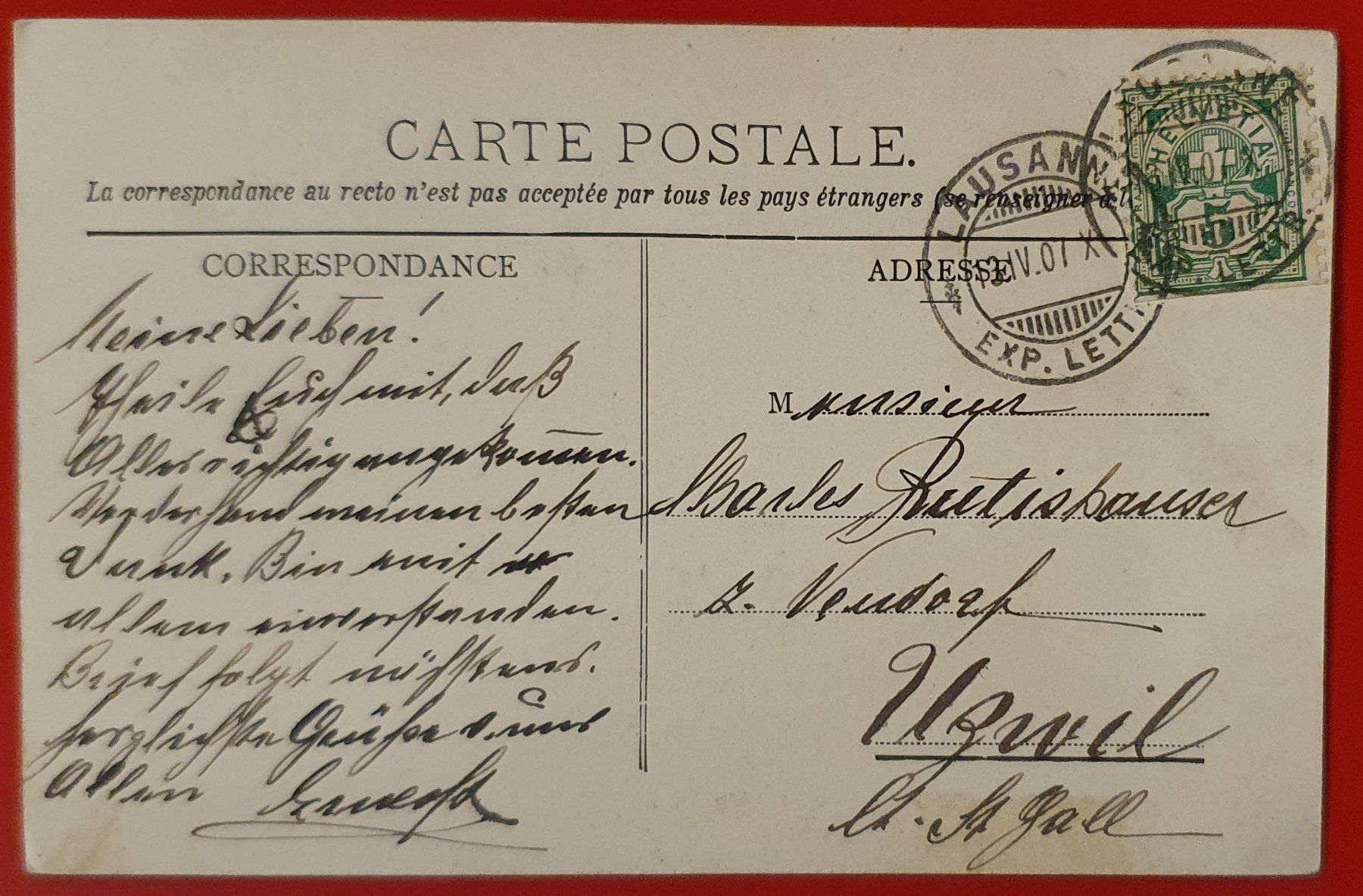 Cartoline postali: Lausanne 1907 - L'Université – Usato da Kreuzlingen venduto da Rschweiz1 1
