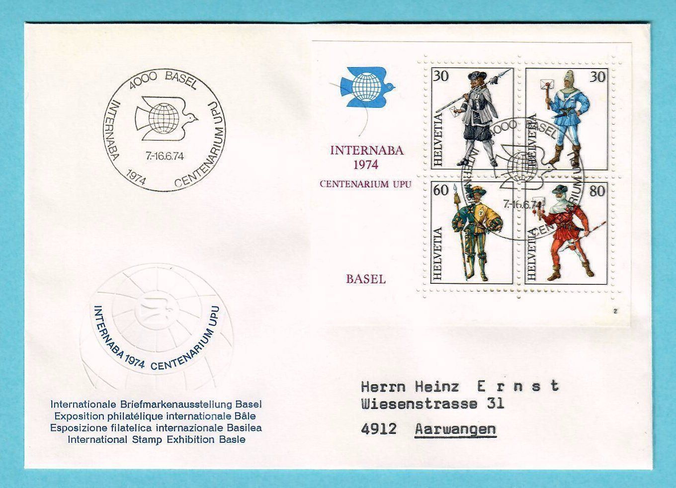 Tous les timbres: 1974 Ersttagsbrief INTERNABA -Block – D'occasion à Bützberg par Die.6.a