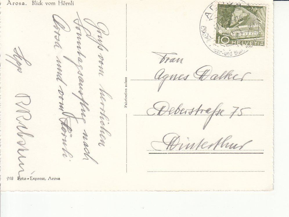 Cartoline postali: Arosa vom Hörnli 1957 – Usato da Bürglen TG venduto da StampGraf 1