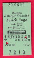 KARTON BILLETT, HORGEN - ZÜRICH ENGE, 1.KLASSE, RETOUR
