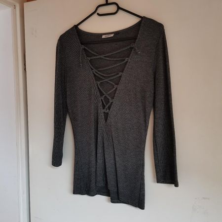 ONLY Damen 3/4 Arm Shirt - Ausschnitt Schnürung - Melliert