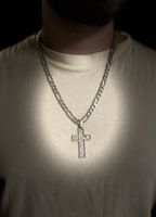 Elegante Silberkette mit Kreuz Anhänger, 925 Silber, 66g