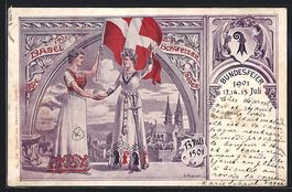 Basel, Bundesfeier 1901, Frauen in Trach