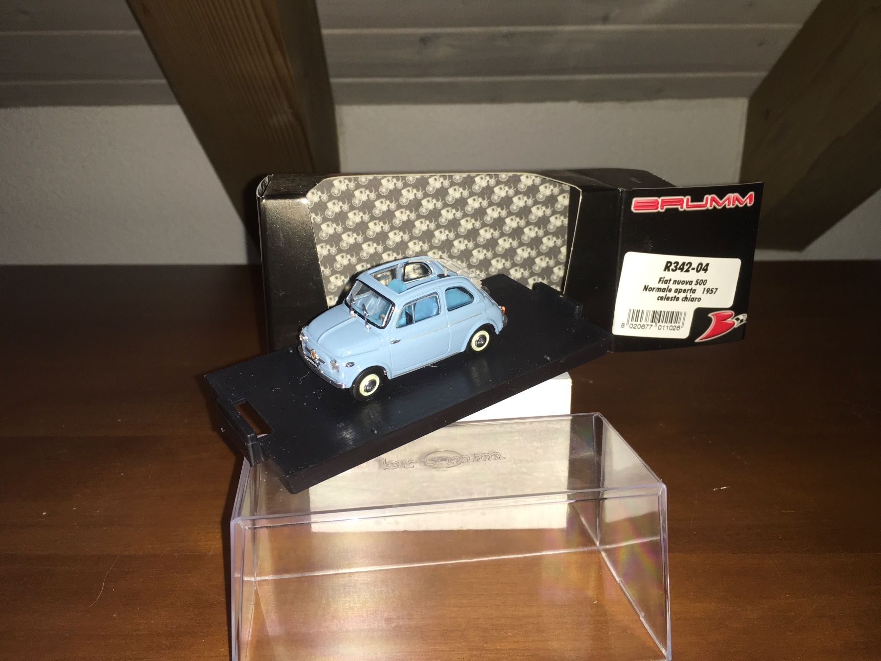 Fiat Modellini d'auto: Fiat nuova 500 normale aperta 1/43 celeste chiaro – Nuovo e nell'imballaggio originale da Wohlen AG venduto da PrivatSammlung