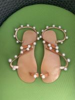 SUMMERTIME - stylische Flip-Flops mit Perlen, braun, 38