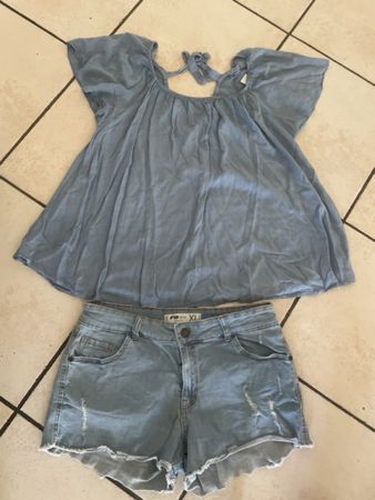FB Sister Shorts Jeans + Blusenshirt Gr. XL 2-teilig