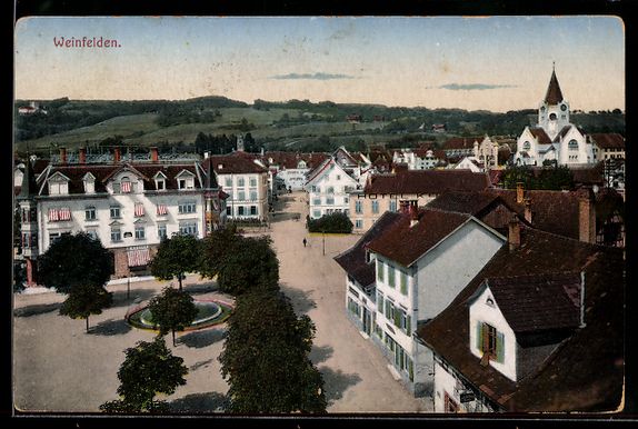 Ansichtskarten: Weinfelden, Platz mit Brunnen und Kirche – Gebraucht aus Berlin von bartko-reher