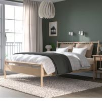 IKEA BJÖRKSNÄS Bed Frame (Birch) with Slatted Base & Pillows