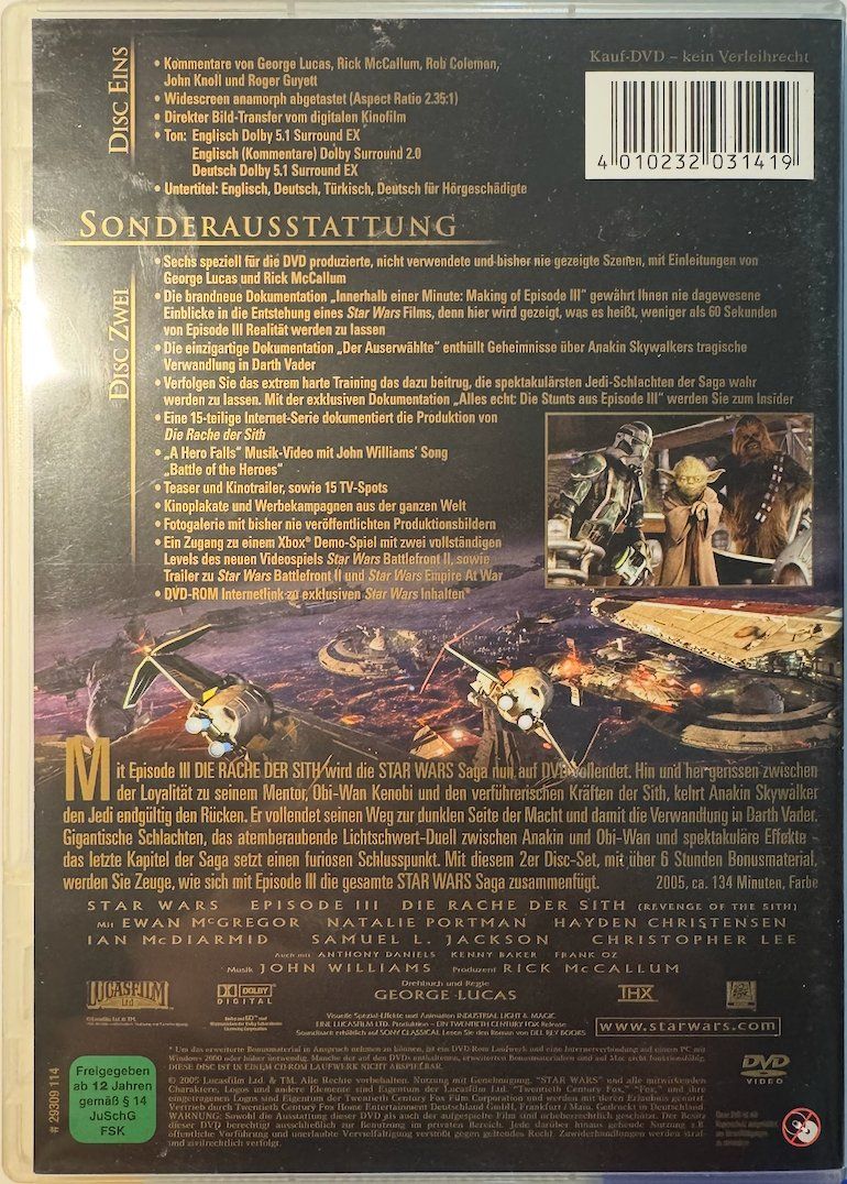 Tutti i DVDs: 2 DVDs STAR WARS III - DIE RACHE DER SITH – Usato da Wisen venduto da gigisna 3