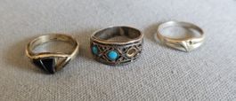 3 Ringe, Silber, mit fehlenden Steinen