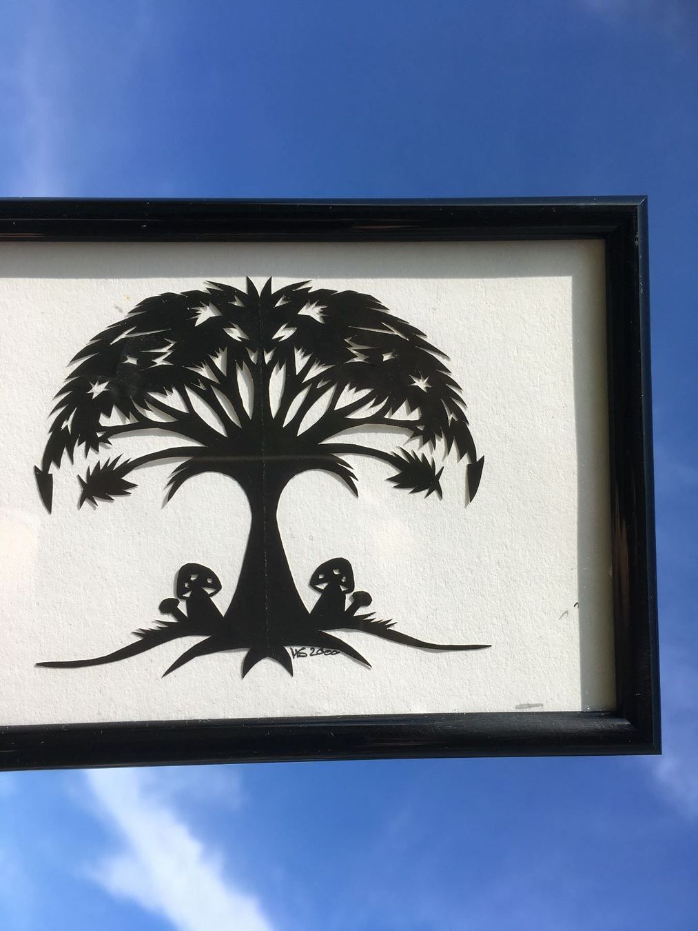 Grafica & Litografie: SCHERENSCHNITT BAUM PILZE HANDARBEIT SIGNIERT M.S. 2000 – Usato da Subingen venduto da ArtBead 1