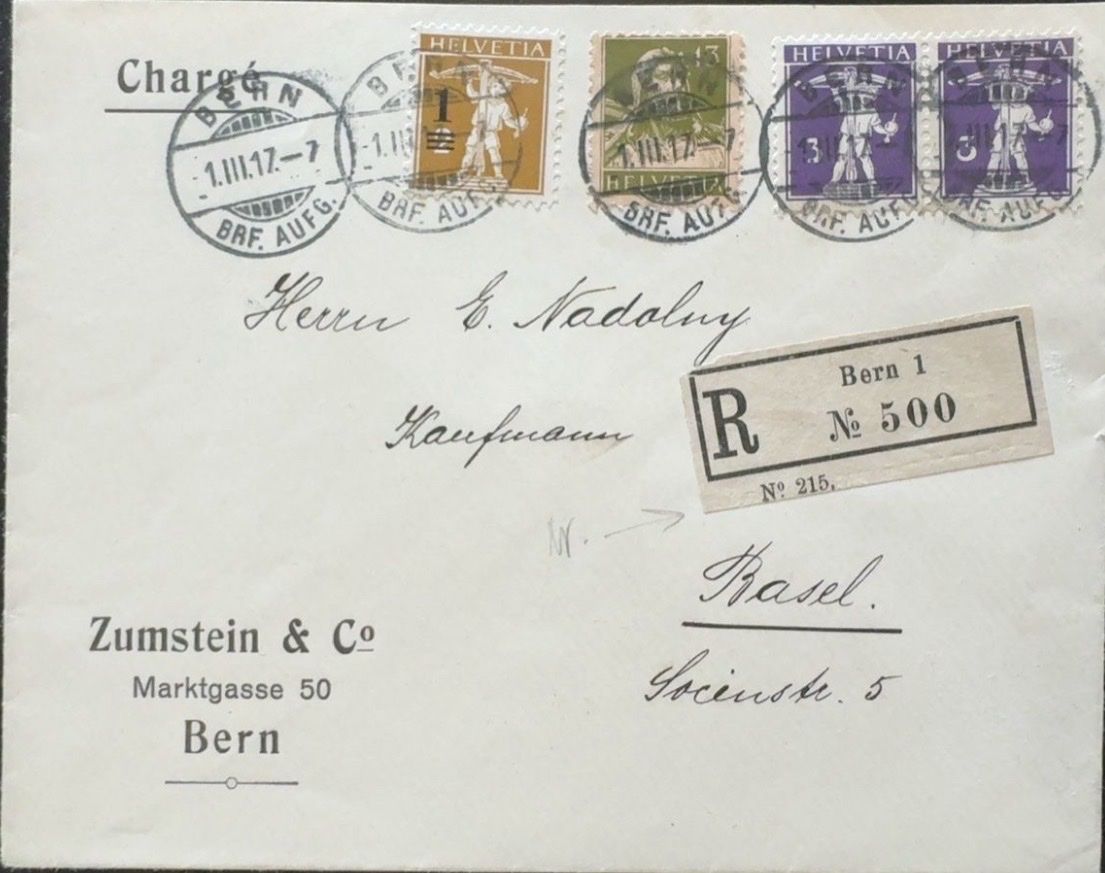 Tous les timbres: Briefumschlag mit Stempel 1.03.17 und Briefmarken – D'occasion à birsfelden par tim0444