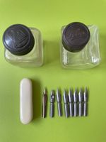 2x antikes Tintenfass Pelikan & Feba Federn Soennecken Dose