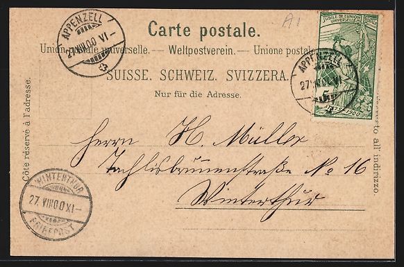 Cartoline postali: Litho Appenzell, Kirche im Ortsbild, Pan – Usato da Berlin venduto da bartko-reher 1