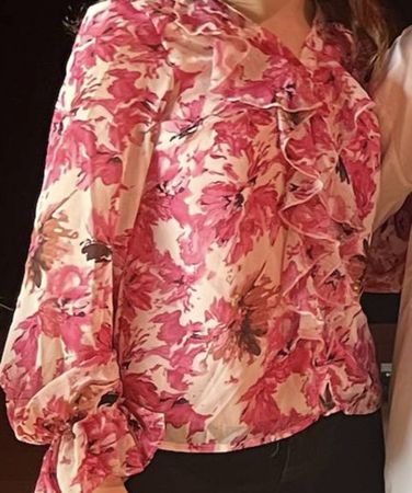 Damen Bluse mit Blumenmuster rosa weiss langarm Rüschen S