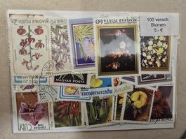 Briefmarken-Sammlung: 100 Blumenmotive aus aller Welt