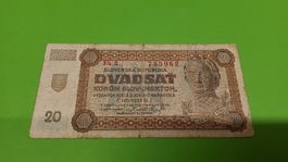Slovakische 20 Kronen Banknote, 1942