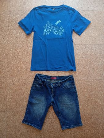 T-Shirt + Jeans Shorts, "Denim" Gr. 146/152
