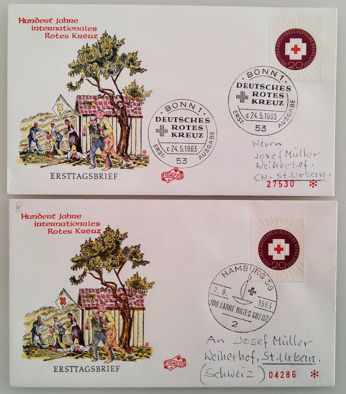 Tutti i francobolli: Deutschland Rotes Kreuz 1963, 2xFDC – Usato da Buchrain venduto da mue_kru