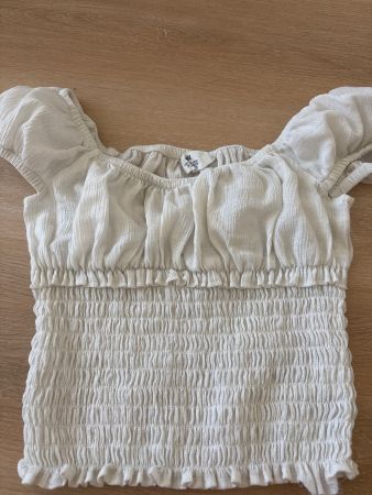 Damen Oberteil H&M weiss gerafft kurze Ärmel Grösse S