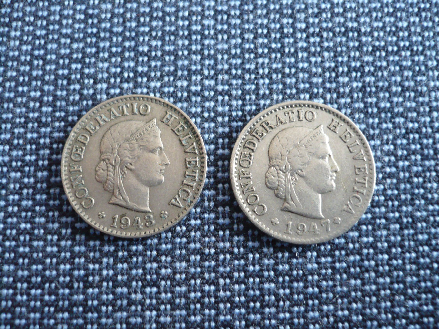 Tutti le monete: 5 Rappen Stücke 1943 und 1947 – Usato da Winterthur venduto da kormorans