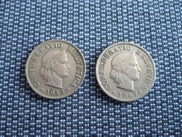 5 Rappen Stücke 1943 und 1947