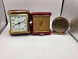Vintage Swiss travel alarm clock set, 3x beautiful (73)