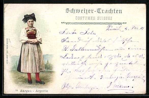 Cartoline postali: AK Aargau, Trachtenmädchen, 1901 – Usato da Berlin venduto da bartko-reher