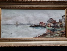 GEMÄLDE KÜSTE UNLESERLICH SIGNIERT AUF LEINWAND MIT RAHMEN