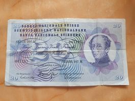 Schweizer Banknote 20 Franken Note aus dem Jahr 1976