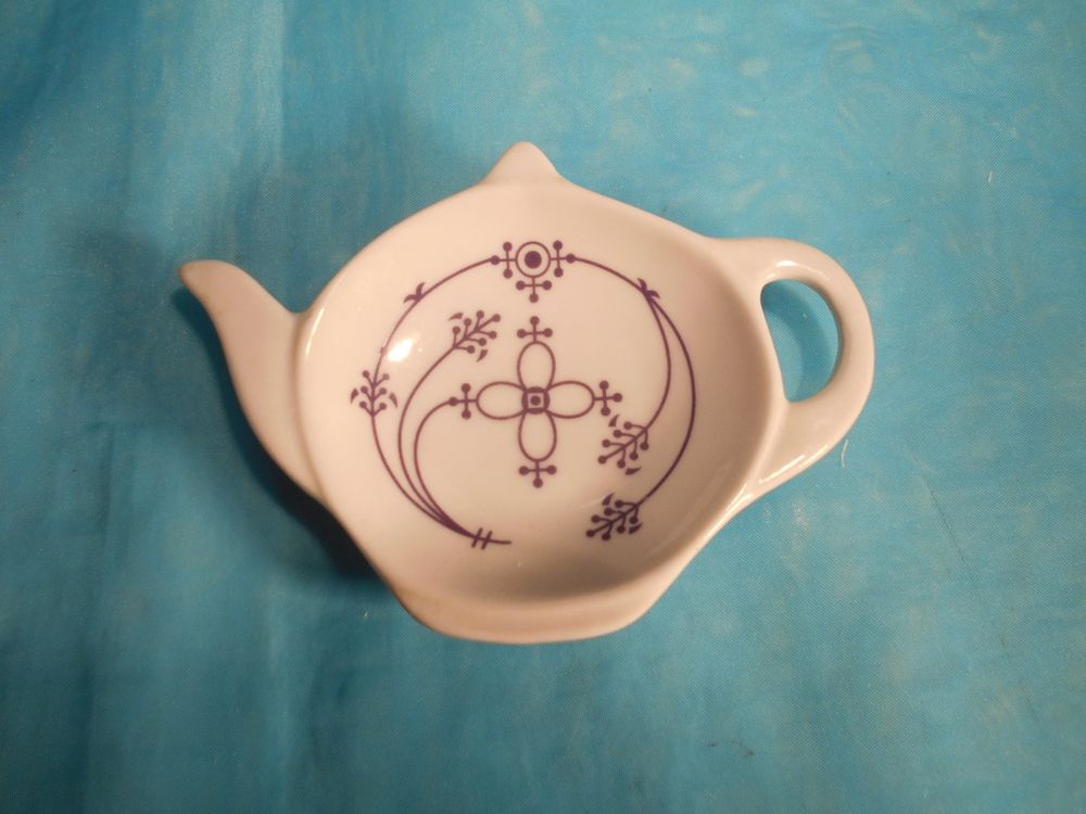 4 Stück Teebeutelhalter In Teekannenform Aus Porzellan – Untersetzer, Gewürzschale & Snackteller, Blau