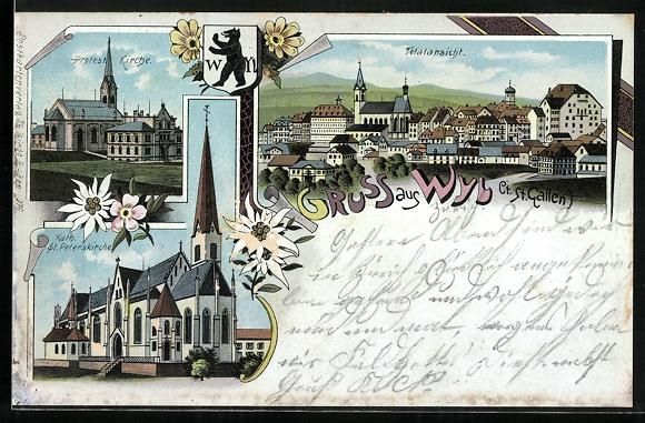 Ansichtskarten: Litho Wyl /SG, Protestantische Kirche, K – Gebraucht aus Berlin von bartko-reher