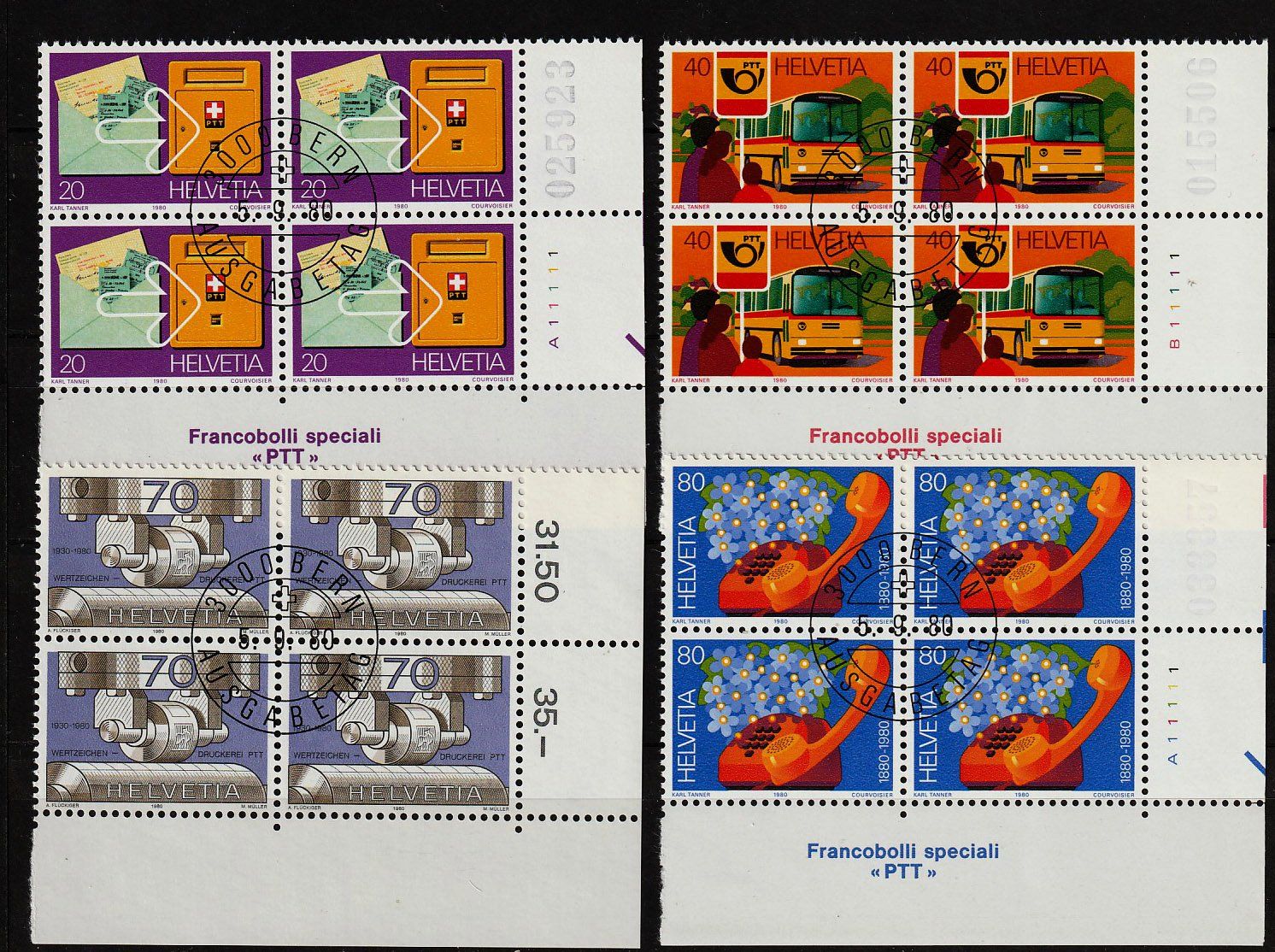 Tutti i francobolli: 1980 4er-Block-Serie PTT ETS – Usato da Arlesheim venduto da gaugi43
