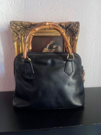 Gucci Vintage Bamboo Handtasche aus schwarzem Leder