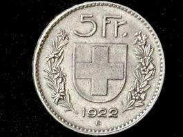 5 Fr. 1922 ungereinigt, original Patina!